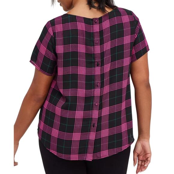Torrid Shirt Womens 4XL Black Pink Plaid Short Sleeve Button Back Top Plus Size - Picture 4 of 15